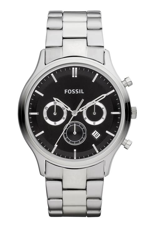 Fossil Heritage Chronograph Bracelet Watch In Silver For Men Black