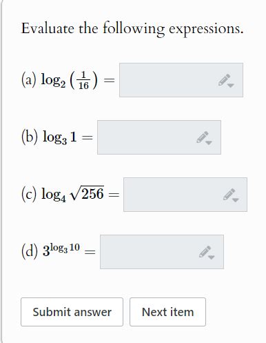 Evaluate The Following Expressions A Log 2 Ft StudyX