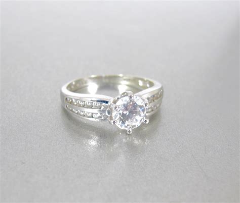 14k Gold Cz Engagement Ring White Gold 1 Carat Cubic Zirconia Etsy Cz Engagement Ring White