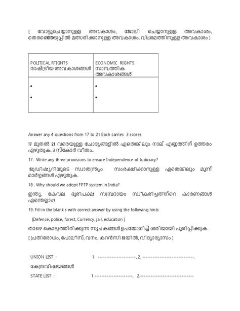 Kerala Plus Two Political Science Model Paper Pdf