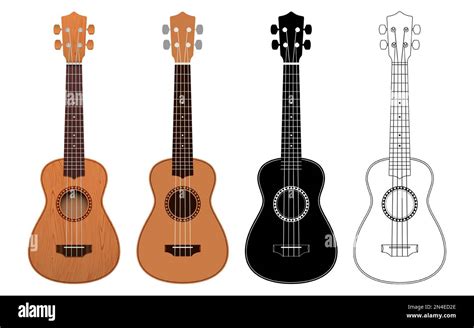 Vector Set Of Ukulele Guitars In Realistic Flat Color Black