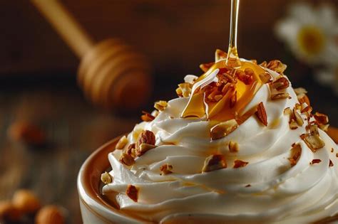 Premium Photo Close Up Of Honey Being Poured Onto A Bowl Of Greek