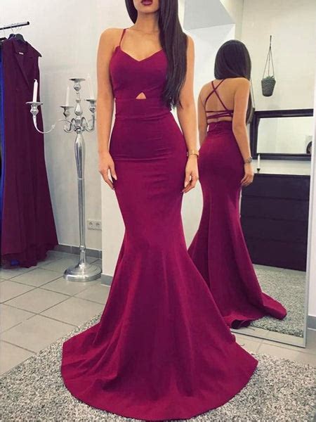 Maroon Spaghetti Straps Mermaid Prom Dress Mermaid Maroon Graduation