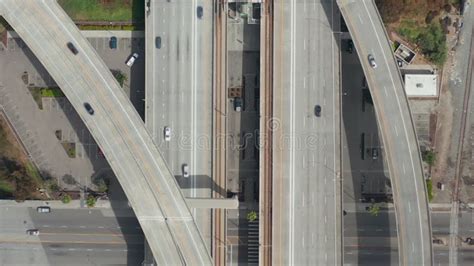 Aerial Spectacular Turning Overhead Shot Of Judge Pregerson Highway