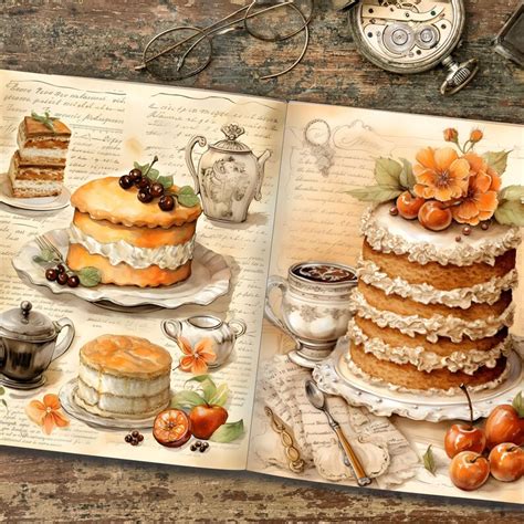Junk Journal Kit Orange Vintage Cookbook Scrapbook Digital Paper Kit