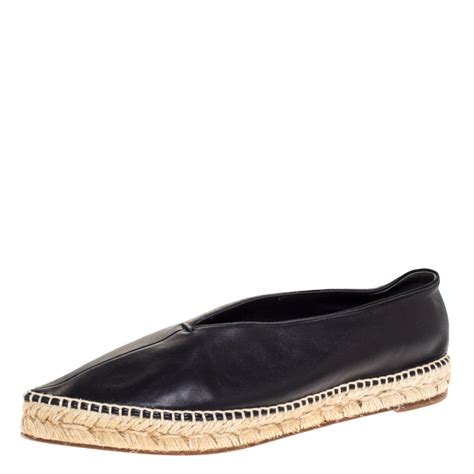 Celine Black Leather Babouche V Cut Espadrille Flats Size 41 Celine
