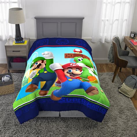 Super Mario Microfiber Comforter, Kids Bedding, Mario Luigi and Yoshi ...