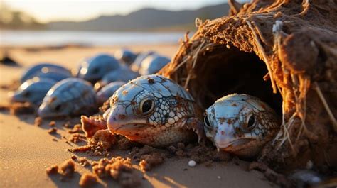 Premium Photo | Turtles Hatched from Eggs on the Beach and Crawl