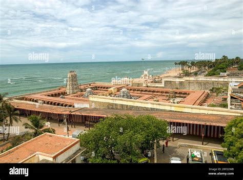 Top Angle View Of Subramaniya Swamy Temple With Bay Of Bengal In