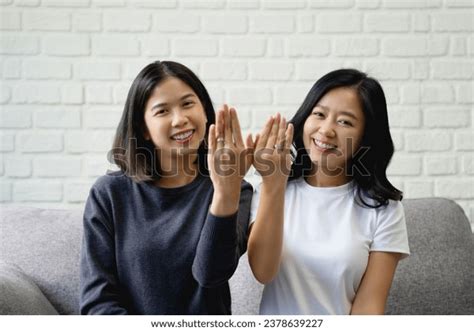 Smiling Asian Lgbtq Lesbian Girl Shows Stock Photo 2378639227 Shutterstock