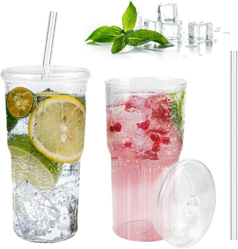 UHAPEER Glasbecher 450ml 2er Set Smoothie Becher To Go Trinkbecher