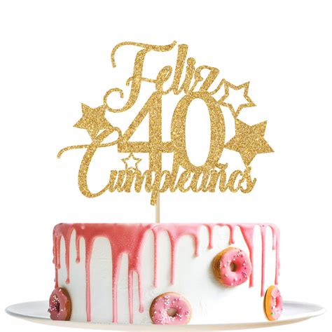 Buy Gold Glitter Feliz 40 Cumpleaños Cake Topper Happy 40th Birthday