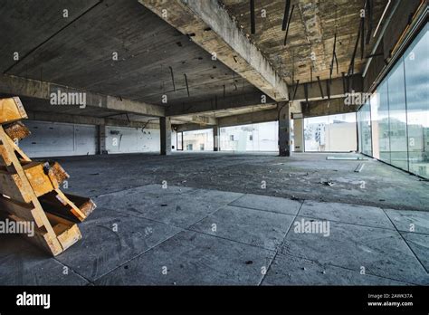 Interior Of An Empty Floor Of An Office Block Under Construction Stock