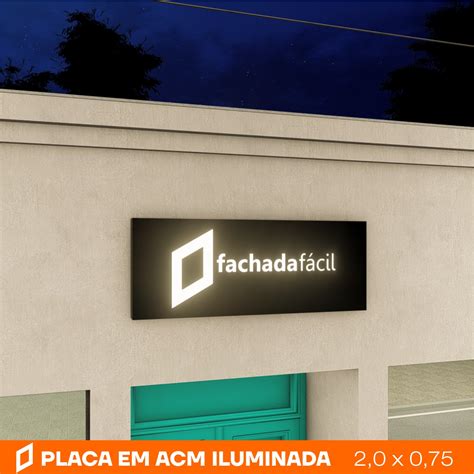 Placa Em Acm Ilumina O X M Fachada Facil