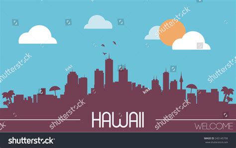 Hawaii Skyline Silhouette Flat Design Vector Illustration. - 245145799 ...