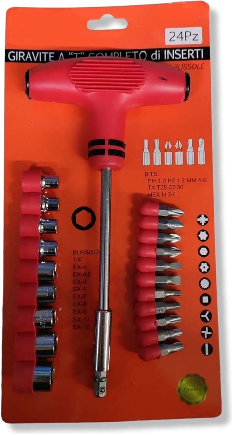 Kit Cacciavite A T Con Manico Ricoperto 24 Inserti Cacciaviti Torx E