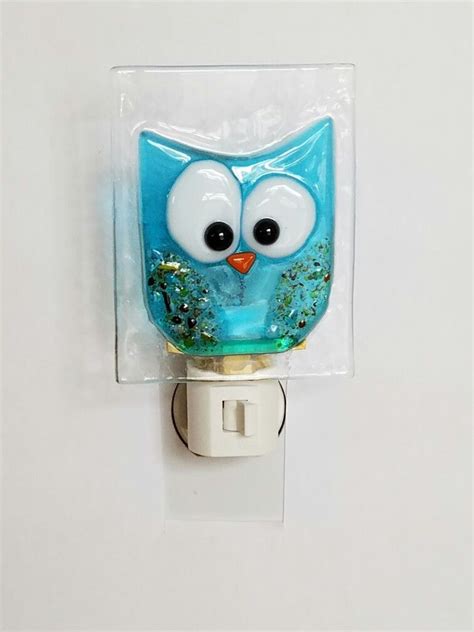 Stunning Blue Owl Fused Glass Night Light