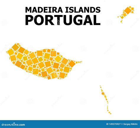 Gold Drehte Quadratischen Mosaikkarte Von Madeira Inseln Stock