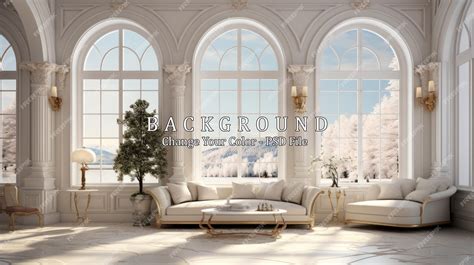 Premium PSD | Luxury white living room with large windows and a large ...