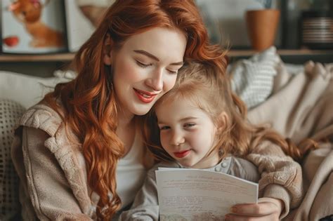 Mujer Leyendo Una Tarjeta Del D A De La Madre Y Besando A Su Hija