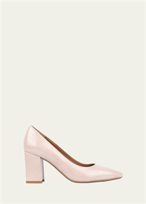 Aquatalia Peony Patent Leather Block Heel Pumps Nude Editorialist