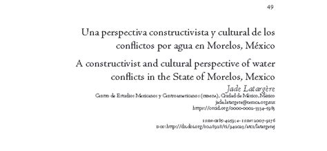 Una Perspectiva Constructivista Y Cultural De Los Conflictos Por Agua En Morelos México Uam