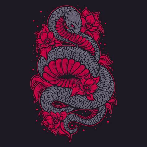 Vector Illustration Colorful Scary Snake With Flower Environment ...