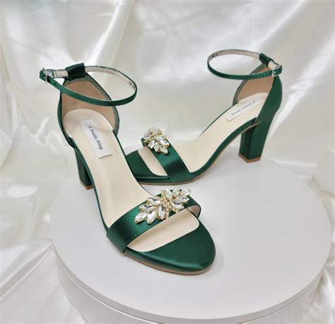 Hunter Green Bridal Shoe Chunky Heels Hunter Green Wedding Shoes Wedding Shoes 100 Colors Gold