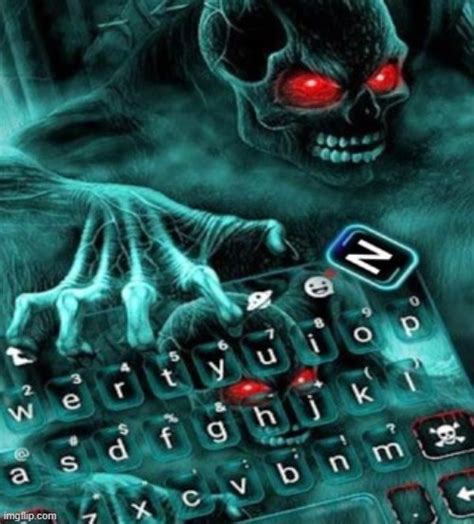 Awesome Fucking Evil Blue Flaming Skull Next To A Keyboard With The N Key Being Highlighted