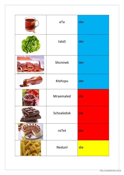 Essen und Trinken allgemeine Deutsch DAF Arbeitsblätter pdf doc