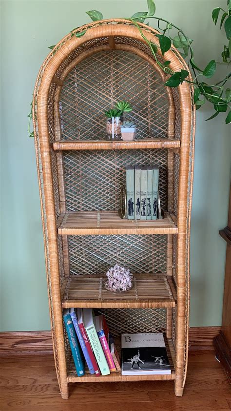 Vintage Rattan Domed Bookshelf Wicker Etagere With Arched Etsy