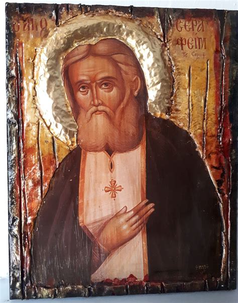 Saint St Seraphim Of Sarov Icon On Wood Orthodox Handmade Greek Icons