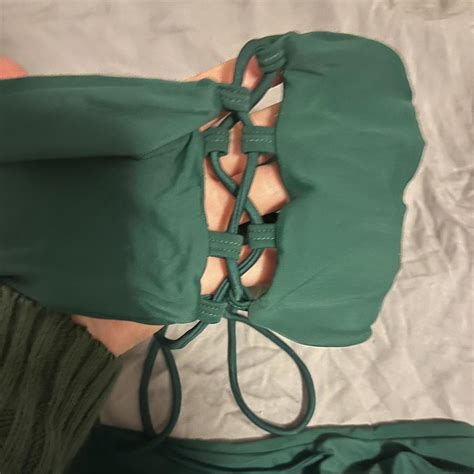 Green Bandeau Bikini With Lace Up Adjustable Back Depop