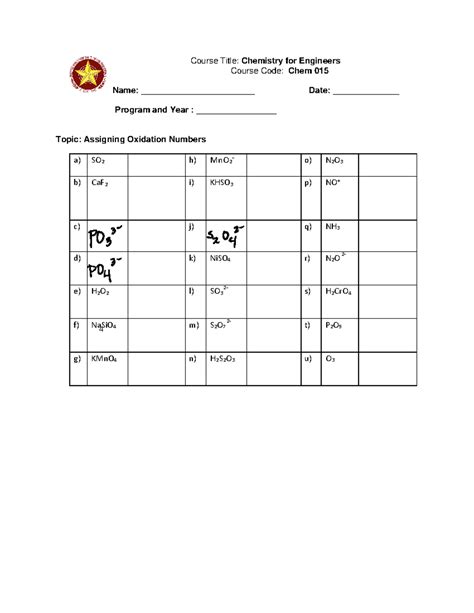 Assigning Oxidation Number Worksheet Bs Medical Technology Medical