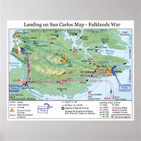 Falkland War Landing in San Carlos Map Poster | Zazzle