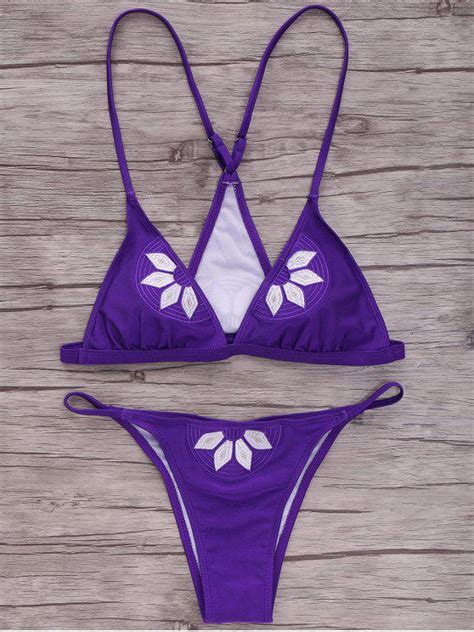 [20 Off] 2021 Embroidered Cami Bikini Set In Purple Zaful