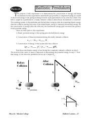 P4A Lab 9 Ballistic Pdf Ballistic Pendulum Physics 4A T He Purpose