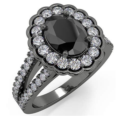 Oval Black Diamond Halo Engagement Ring 14k Black Gold