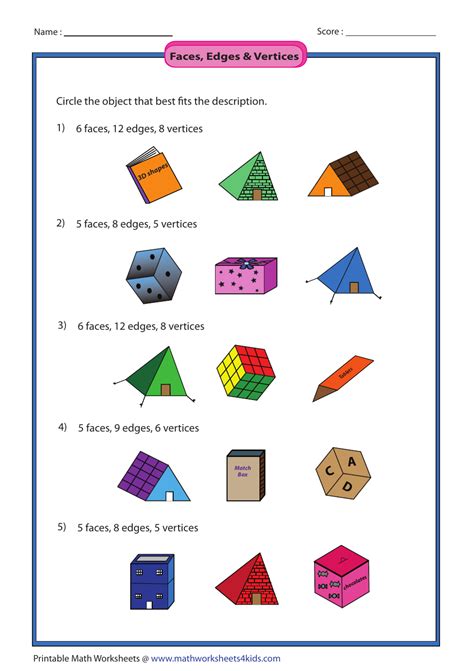 Geometry Faces Edges Vertices Worksheets