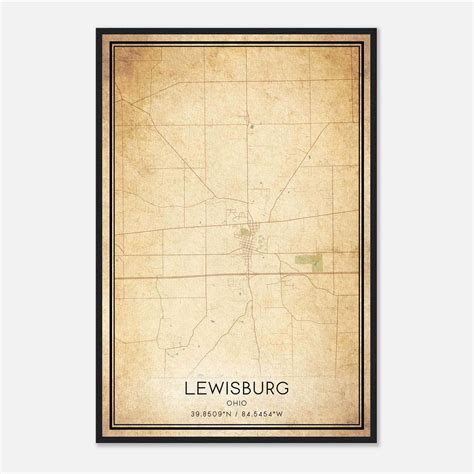 Vintage Lewisburg Ohio Map Poster, Lewisburg OH City Road Wall Art