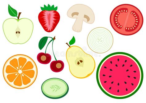 Set Of Vegetables And Citrus Fruits Vector Illustration Stock Vector