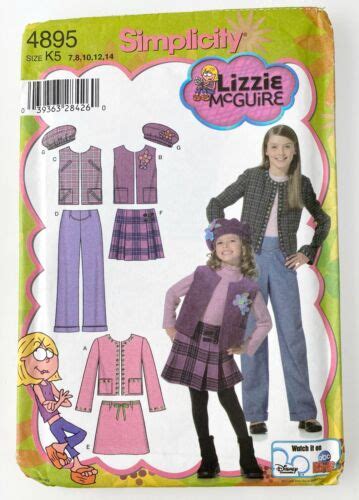 Simplicity Pattern 4895 Lizzie Mcguire Girls Jacket Pants Skirt Hat 7