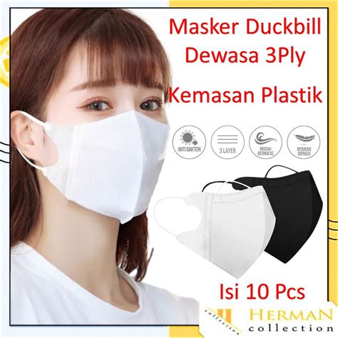 Jual Hc Masker Duckbill Ply Pcs Mask Earloop D Hitam Putih