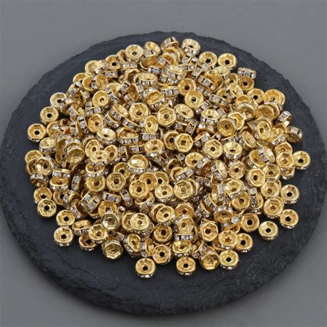 50pcs Lot Crystal 6 8 10mm Gold Silver Color Rhinestone Rondelles Loose