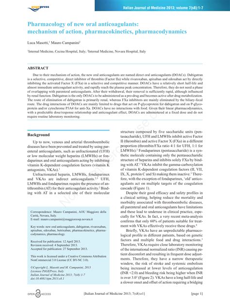 (PDF) Pharmacology of new oral anticoagulants: Mechanism of action ...