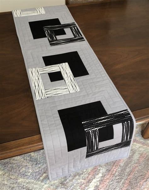 Modern Quilted Table Runner Black White And Grey Wallhanging Etsy