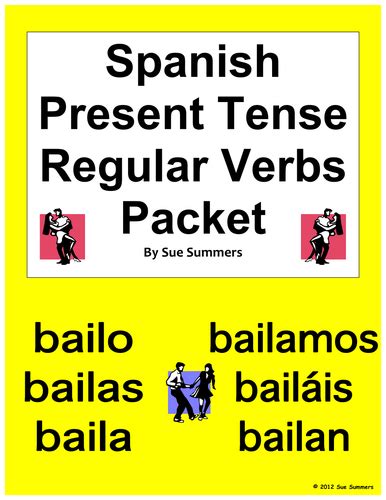 Spanish Verbs Present Tense Regular Verbs 28 Page Bundle Teaching Resources