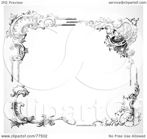 Royalty-Free (RF) Clipart Illustration of a Black And White Border Of Floral Corner Borders ...