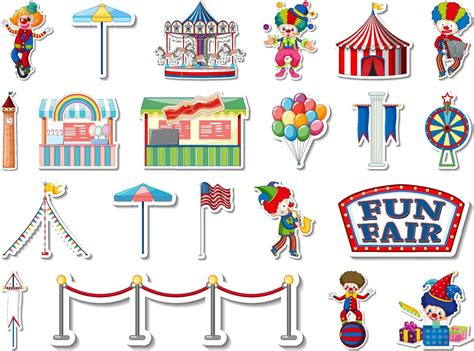 Sticker Set Of Amusement Park And Fun Fair Objects 7498300 Vector Art