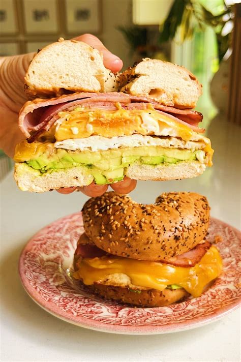 Ultimate Bagel Breakfast Sandwich Recipe Egg Ham And Cheese Grilled